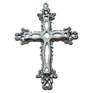 Large Ornate Silver Pewter Cross Pendant Religious Catholic Goth